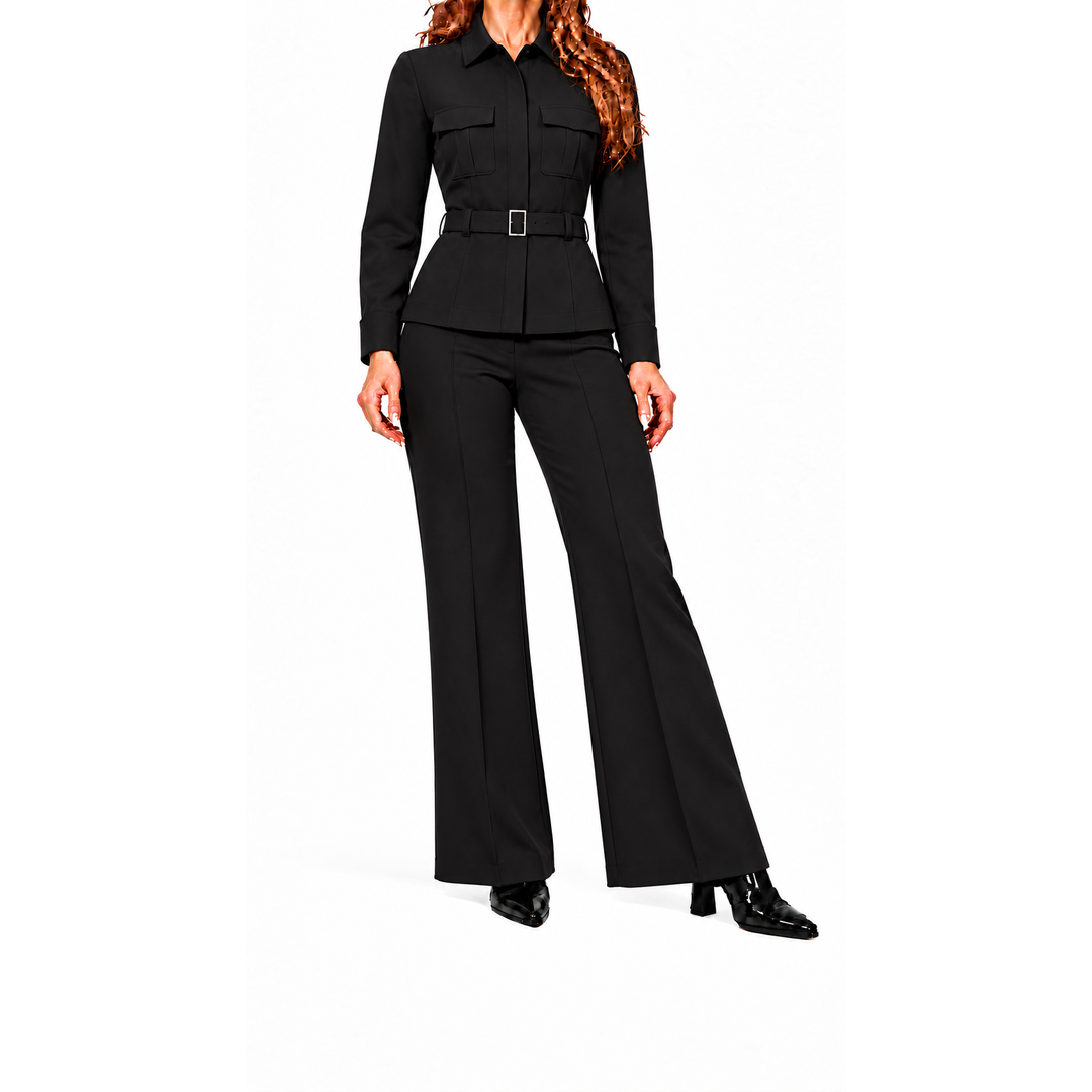 Conjunto Safari | Chaqueta con cinturón y pantalón acampanado