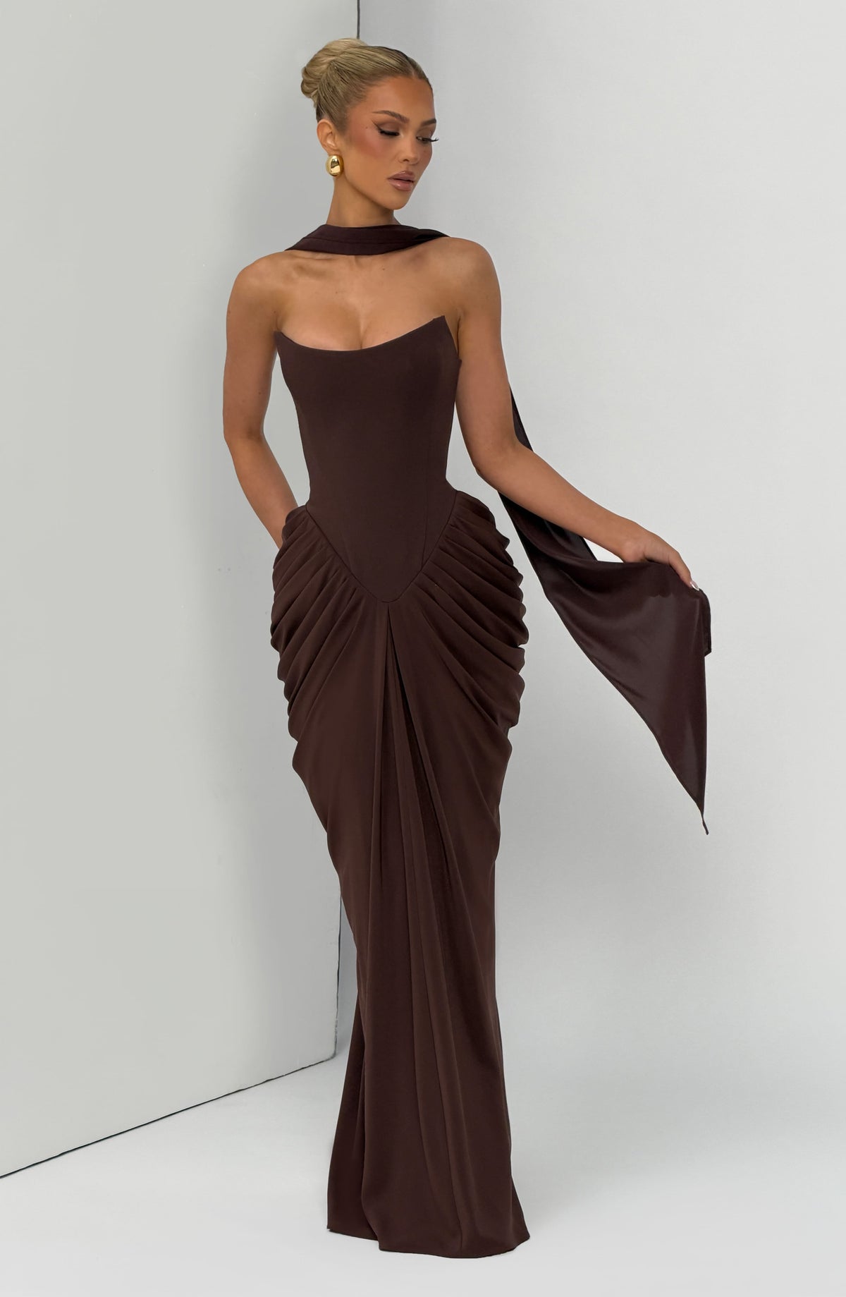 Vestido largo Noura - Marrón ciruela