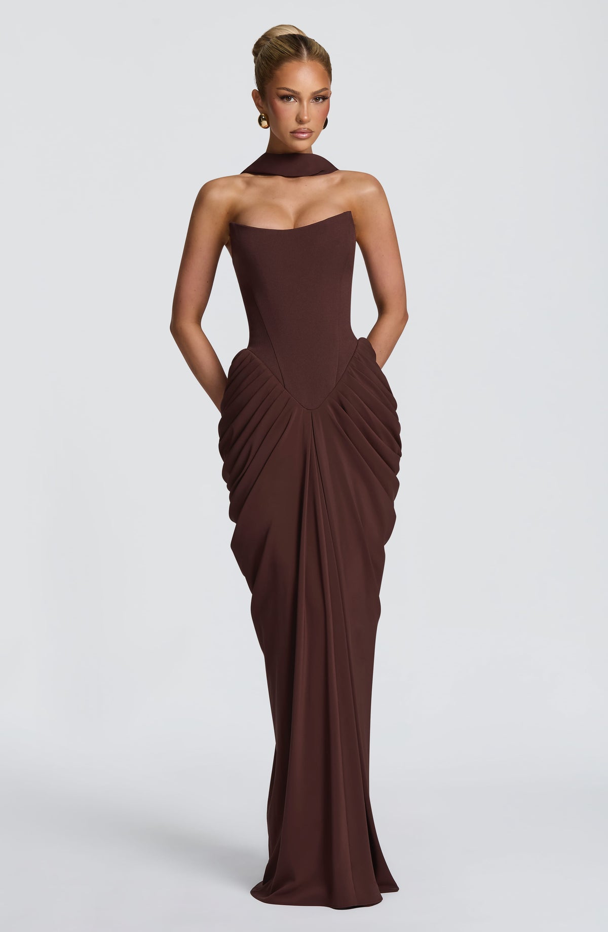 Vestido largo Noura - Marrón ciruela