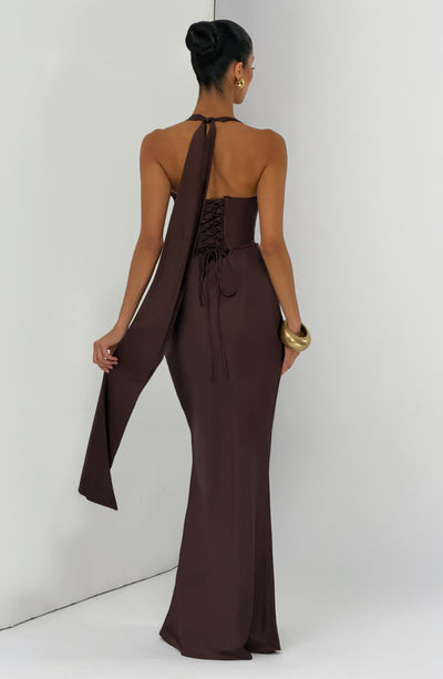 Vestido largo Ophelia - Marrón ciruela