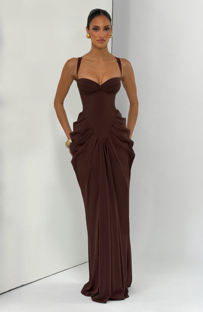 Vestido largo Lucille - Marrón ciruela
