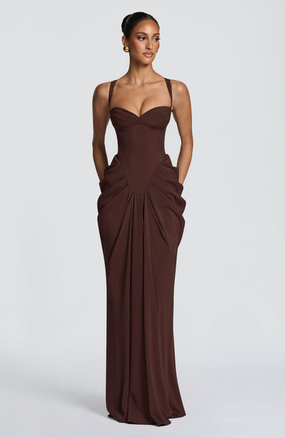 Vestido largo Lucille - Marrón ciruela