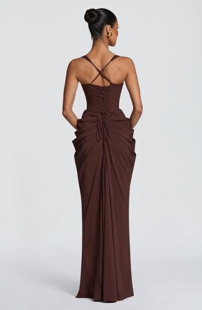 Vestido largo Lucille - Marrón ciruela