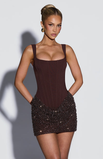 Vestido corto Yeona - Marrón ciruela