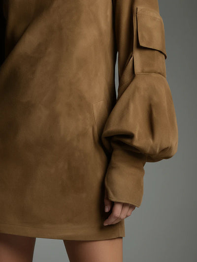 Bibiane | Vestido Mini Oversize de Ante con Cuello Alto