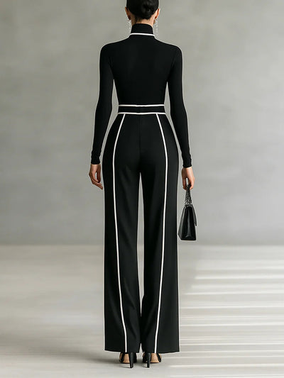 Emma | Conjunto Elegante con Cuello Alto y Pantalón Ancho