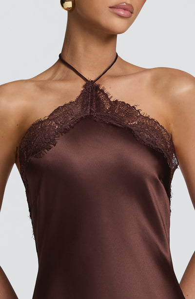 Vestido largo Agnetha - Marrón ciruela