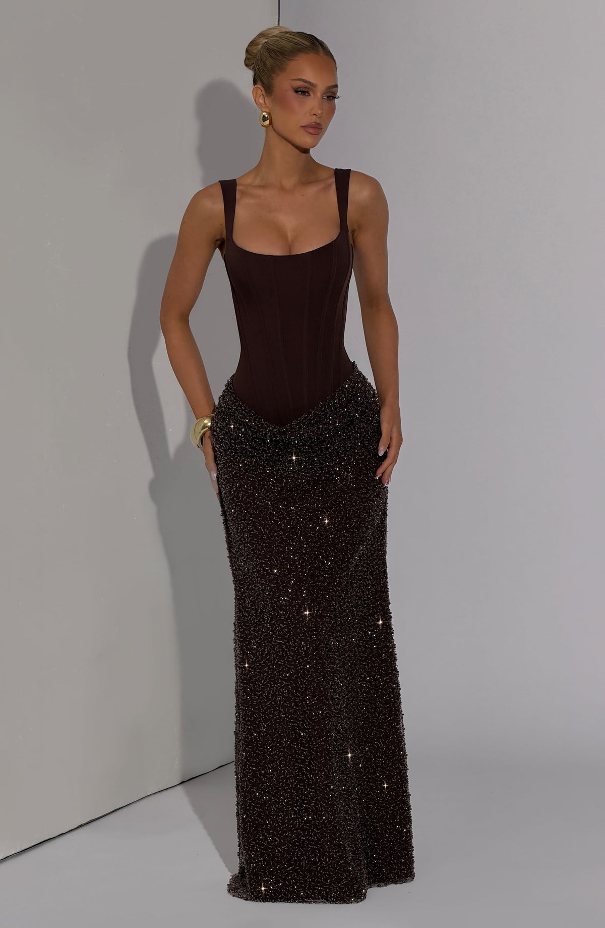 Vestido largo Yeona - Marrón ciruela