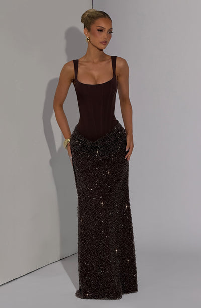 Vestido largo Yeona - Marrón ciruela