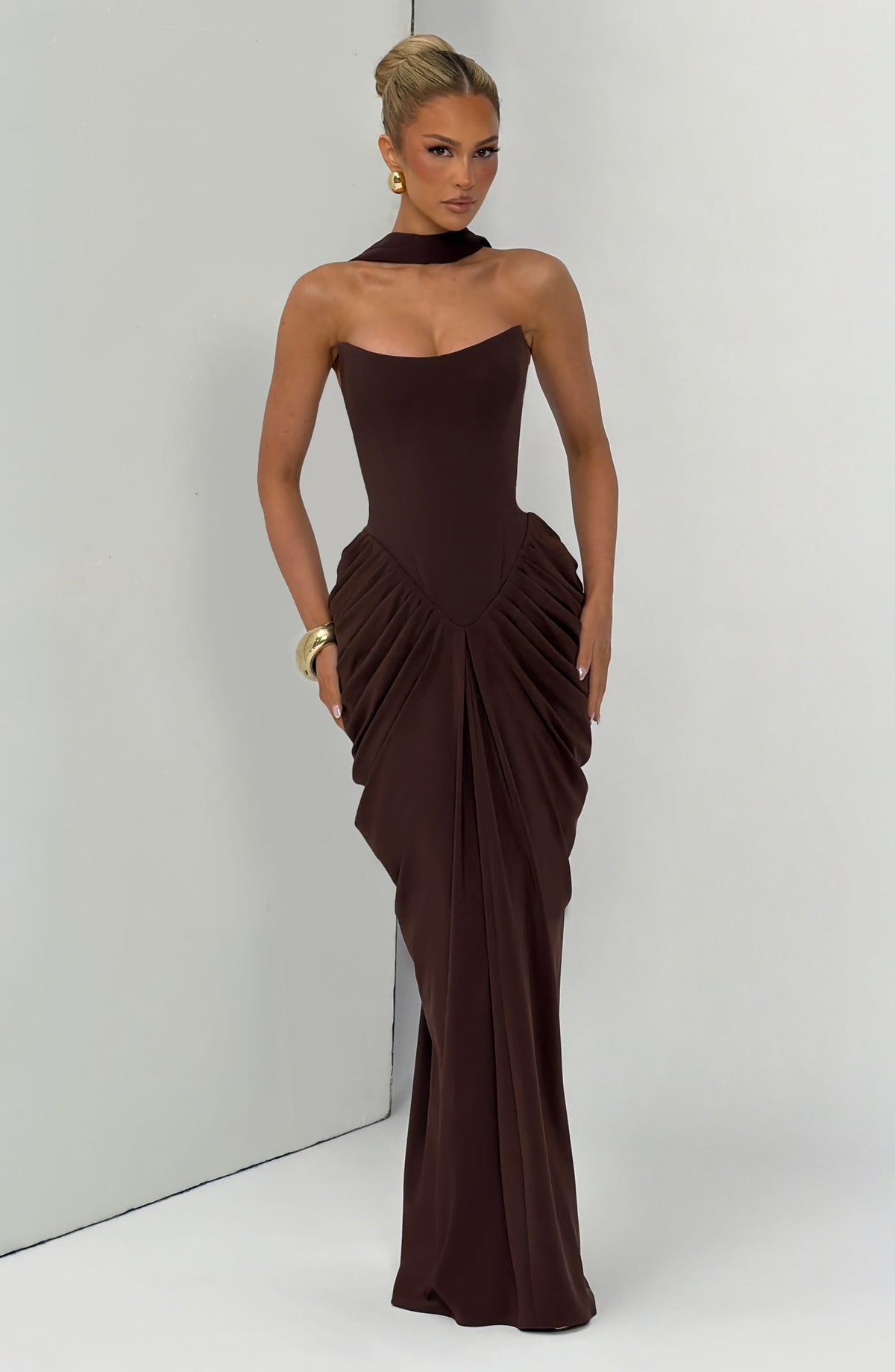 Vestido largo Noura - Marrón ciruela