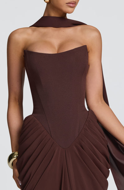 Vestido largo Noura - Marrón ciruela