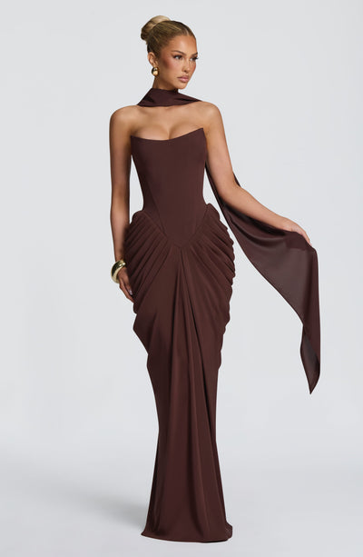 Vestido largo Noura - Marrón ciruela